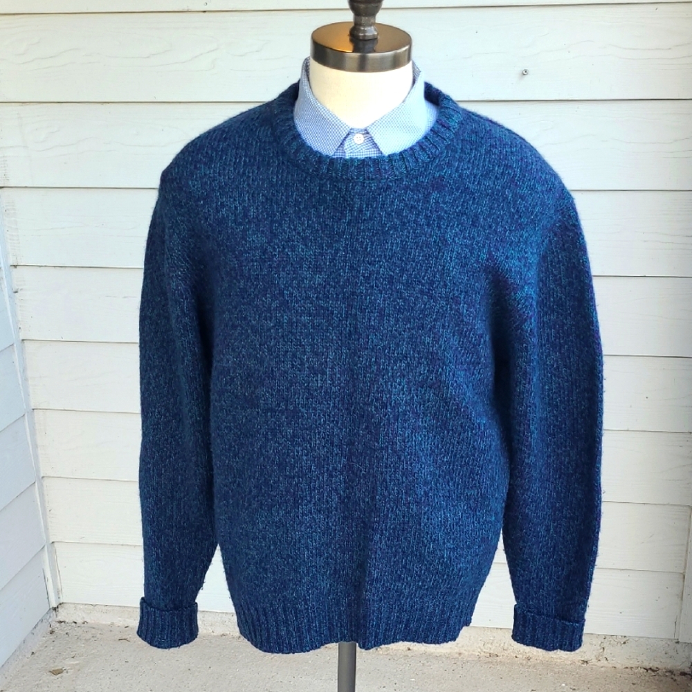 WOOLRICH Green Purple Weave Wool Blend Large Mens Crewneck Sweater VTG
